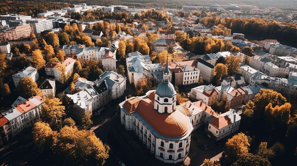 Overview over Vilnius city with places for working in Lithuania